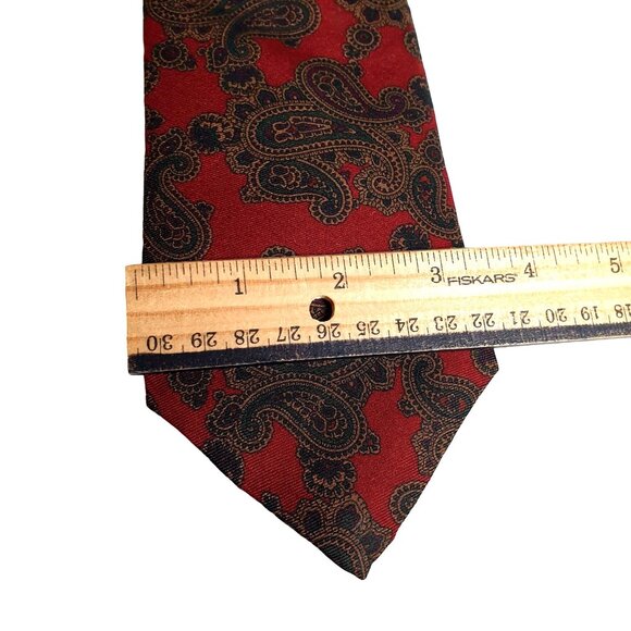 Vintage Marshall Fields Men Italian Silk Paisley Necktie Red Brown Designer - Picture 4 of 4